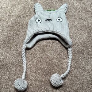 Gray Knit Animal Ear Hat with Braids